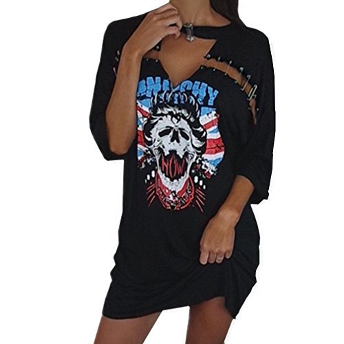 Robe T-Shirt Punk Rock – Imprimé Crâne & Épingles à Nourrice TU