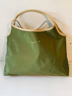 agnes b pdp Sac à main / cabas agnès b. en nylon vert olive et finitions cuir beige