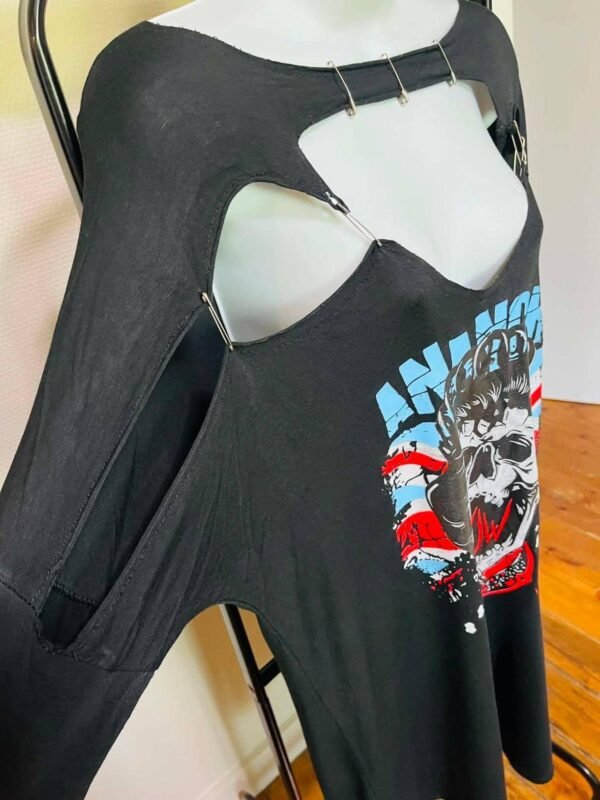 Robe T-Shirt Punk Rock – Imprimé Crâne & Épingles à Nourrice TU