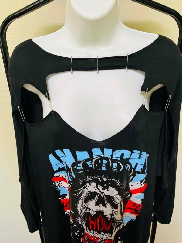 Robe T-Shirt Punk Rock – Imprimé Crâne & Épingles à Nourrice TU