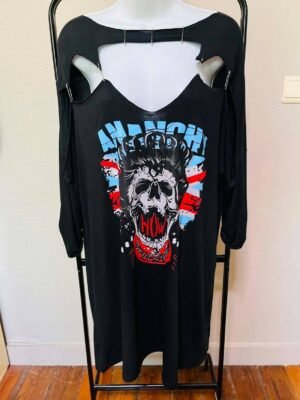 Robe T-Shirt Punk Rock – Imprimé Crâne & Épingles à Nourrice TU