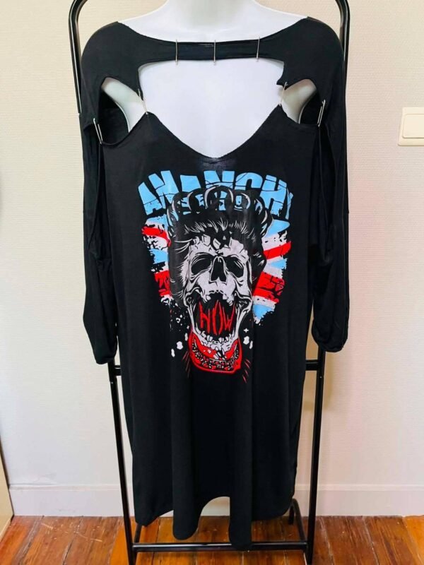 Robe T-Shirt Punk Rock – Imprimé Crâne & Épingles à Nourrice TU