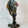 Statuette  Dragon Fantastique Doré et Vert avec Gemmes Bleues – Résine