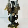 Statuette  Dragon Fantastique Doré et Vert avec Gemmes Bleues – Résine