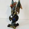 Statuette  Dragon Fantastique Doré et Vert avec Gemmes Bleues – Résine