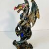 Statuette  Dragon Fantastique Doré et Vert avec Gemmes Bleues – Résine