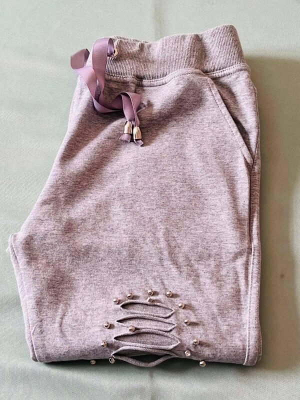 jogging 6 Pantalon de jogging/legging gris avec détails lacés et perles aux genoux T M/L