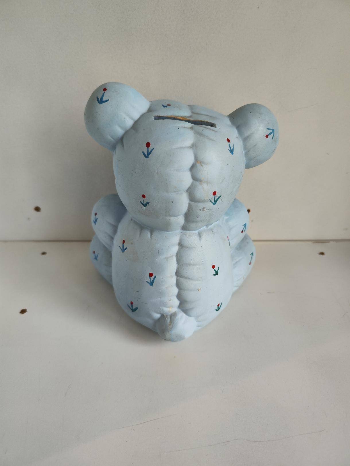 ours 1 Tirelire Ours Vintage en Céramique Bleu Ciel – Déco Chambre Enfant / Kitsch Rétro - Image 3