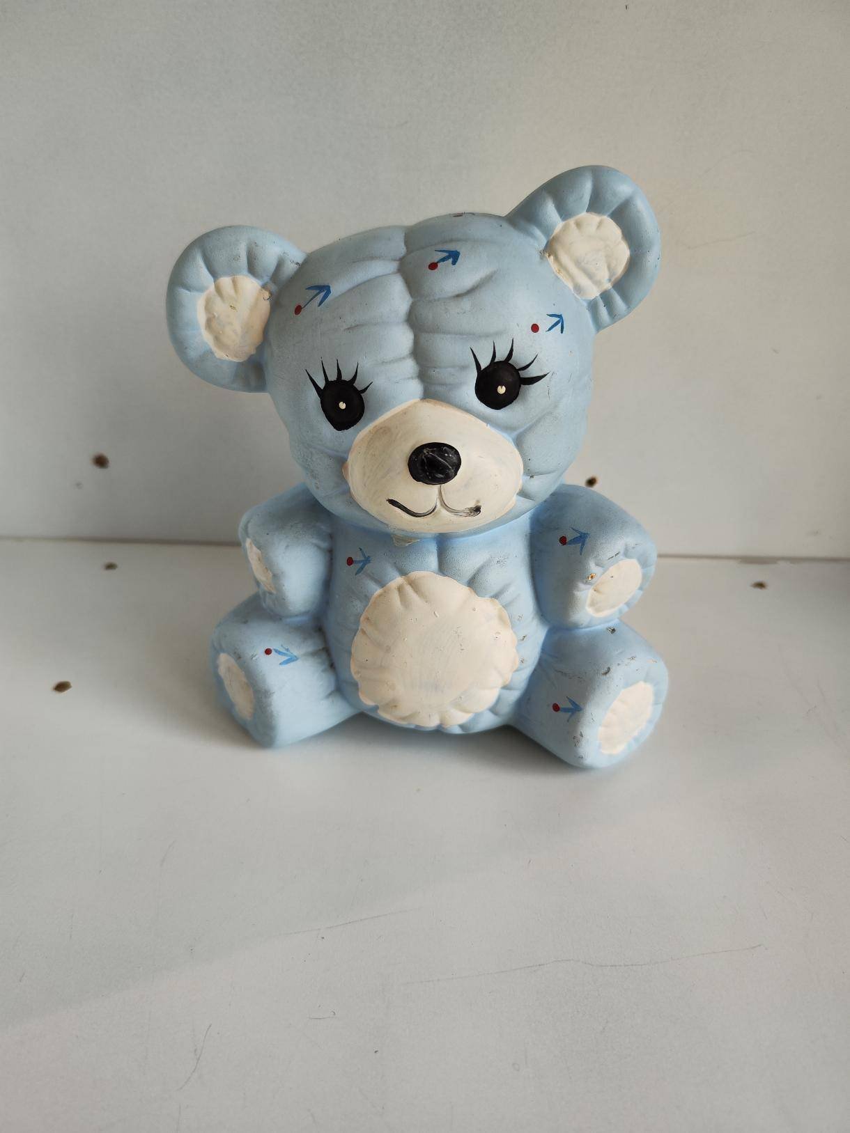 ours Tirelire Ours Vintage en Céramique Bleu Ciel – Déco Chambre Enfant / Kitsch Rétro