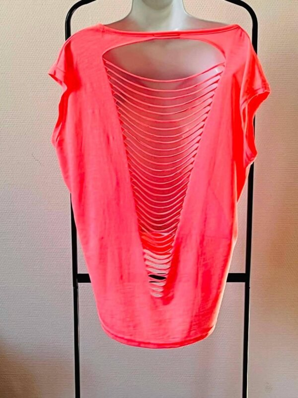 t rose Haut corail fluo Noémie L. ajouré dans le dos – Style Rock / Été - TU