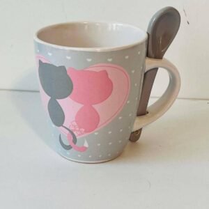 Tasse en céramique Duo de Chats Mignons avec cuillère intégrée