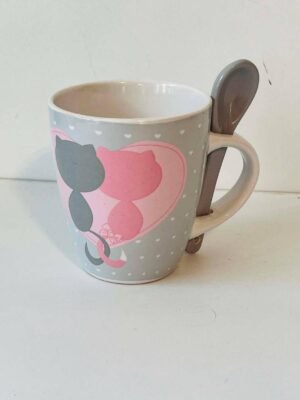 tasse coeur chat Tasse en céramique Duo de Chats Mignons avec cuillère intégrée
