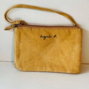 Pochette / Sac à main Agnès b. en velours côtelé jaune moutarde