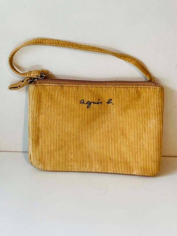 trousse agnes Pochette / Sac à main Agnès b. en velours côtelé jaune moutarde