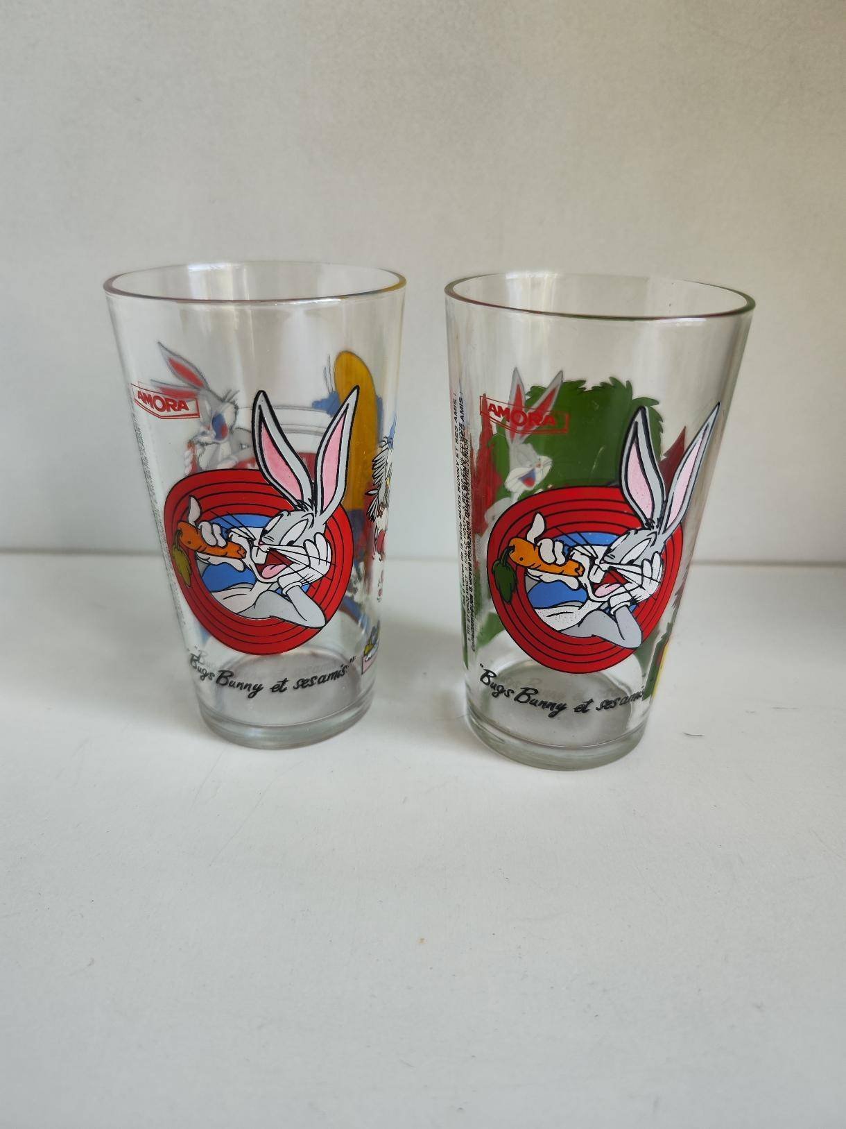 verre 1 Lot de 2 Verres à Moutarde Amora Vintage Looney Tunes (1993)
